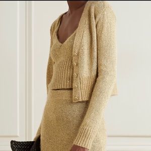 Altuzarra - Isla Gold Color Sequin Knit Cropped Sweater - Size Small